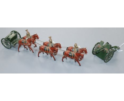 A Britains Royal Field Artillery Set, No. 144A, service dress, comprising three mounted figures, a six-horse team at the walk