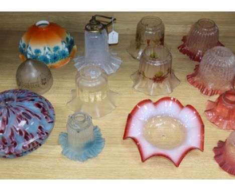 Thirteen Victorian and later glass light shades