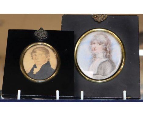English School (19th century), miniature portrait of a young lady and another of a young gentleman