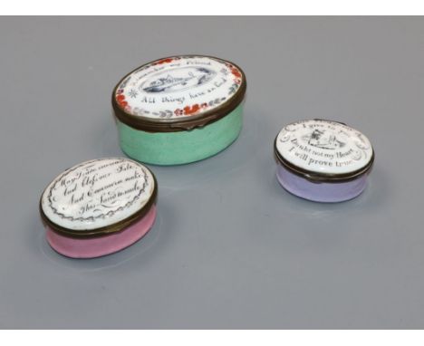 Three South Staffordshire enamel patch boxes