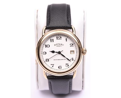 A Rotary Automatic watch with automatic self winding movement. White face and black Arabic numerals. Rotary black leather str