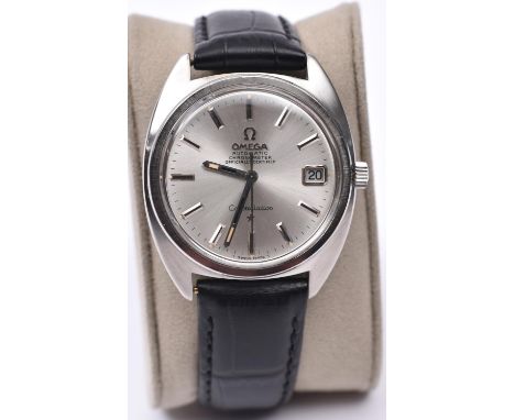 An Omega Constellation Automatic Chronometer watch with automatic winding mechanism. Stainless steel case, metallic face and 