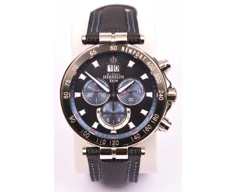 A Michel Herbelin Newport 36655 chronograph watch with quartz movement. With stainless steel case, black metallic face and wh