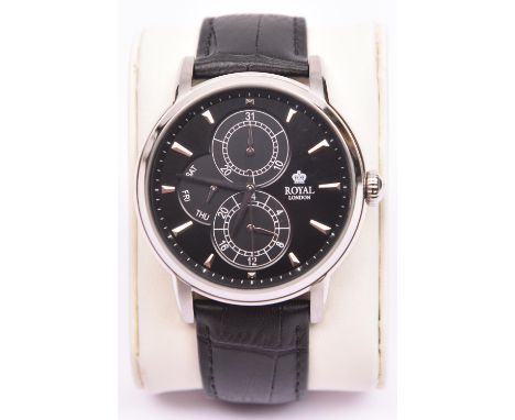 A Royal, London watch 41040-02 with quartz movement. 5ATM water resistant to 50m T-21. Stainless steel case, a simple black f