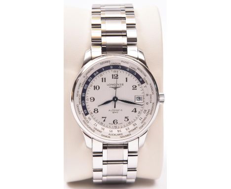 A Longines Master Collection World Timer Automatic watch with automatic self winding mechanism. Stainless steel case and brac