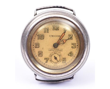 A Rolex Unicorn watch with manual wind movement and screw-off outer case. An early 20th Century example with Swiss silver hal