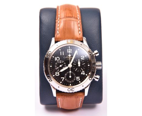 A Breguet Type XX Aeronavale Automatic Chronometer watch with automatic winding mechanism. Stainless steel case, black face a