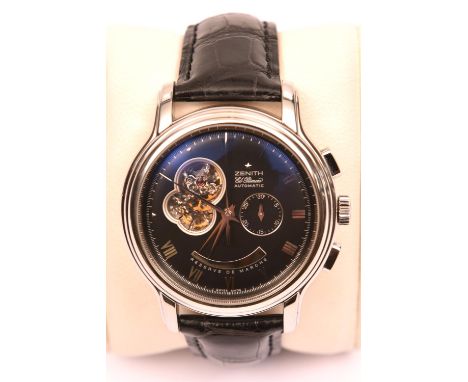 A Zenith El Primero Automatic Chronomaster watch with automatic self winding mechanism. With stainless steel case, black face