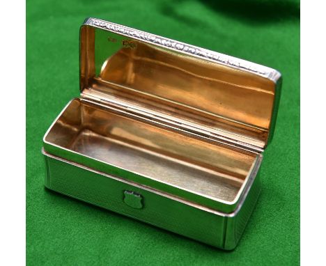 A silver trinket box with gilt wash interior. Monogrammed 'CB' to lid and 'BH' to front. Hallmarked London 1838, 'EE'. 187g. 