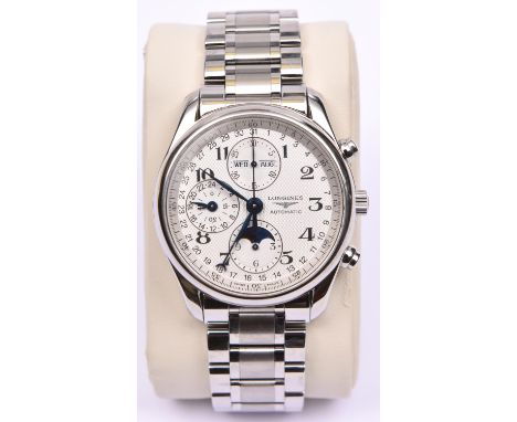 A Longines Master Collection Annual Calander Automatic watch with automatic self winding mechanism. Stainless steel case and 