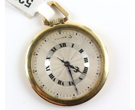 Cartier, A fine and rare Knife-Edge 18ct gold open face pocket watch. The two-tone silver engine turned dial with guilloche p