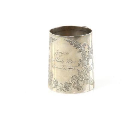 Edwardian silver mug/cup with a fern leaf design by Charles Stewart Harris, London 1908Condition Report:  101 grams