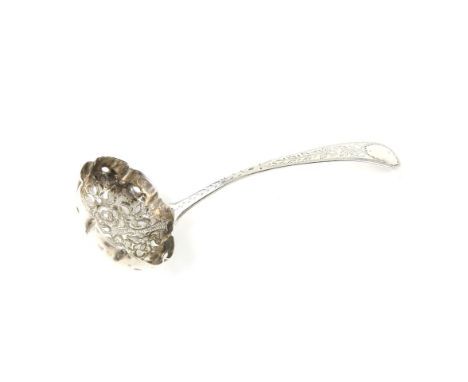 George III silver sifter ladle with crimped edges and floral pattern, London 1815