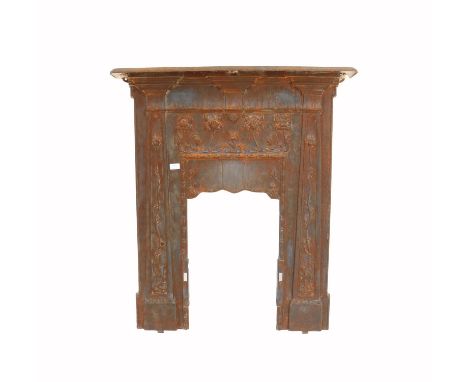Late 19th / early 20th century cast metal fire surround, with Art Nouveau design, H103 x W90cm 