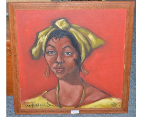 Kenneth Abendana Spencer (1929-2005) Jamaican Portrait of a lady, signed and dated (19)63, oil on board, 46.5cm by 47.5cm 
