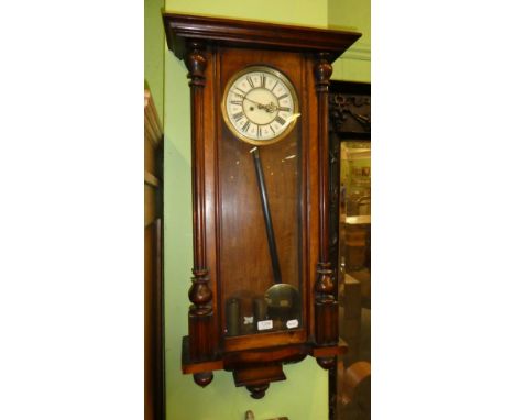 A double weight driven Vienna type wall clock; a single fusee wall timepiece and a chiming mantel clock (3)