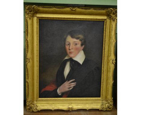19th century, oil on canvas portrait of a young man, reputedly Richard Eastham, in gilt frame, 76cm by 63cm  