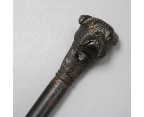 An Edwardian dog's head walking stick length 90cm