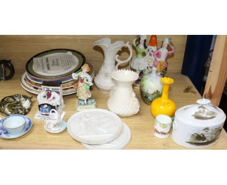 A Miles Mason tea caddy, Belleek, Staffordshire, Burmantofts etcex Congelow House