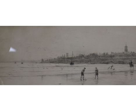 William Lionel Wyllie, etching, Children playing golf at St Andrews, signed in pencil, 16 x 38cm