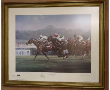 Graham Isom, limited edition print, 'Prix de L'arc de Triomphe Longchamps, Paris 1986' Dancing Brave and Triptych, signed in 