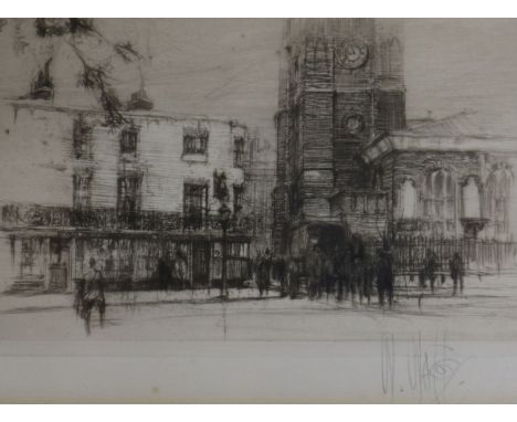 William Walcot, etching, Chelsea Church, signed in pencil, 9 x 15cmex Congelow House