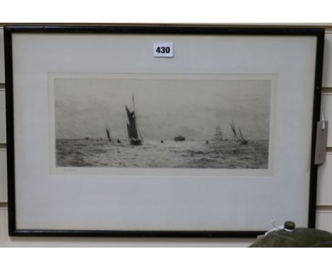 William Lionel Wyllie, etching, 'Fairway to Portsmouth Harbour', signed in pencil, 15 x 35cm