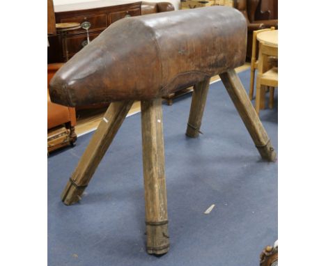 A Vintage leather pommel horse W.140cm