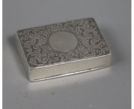 A late Victorian engraved silver snuff box by George Unite, Chester 1898, 48mm.