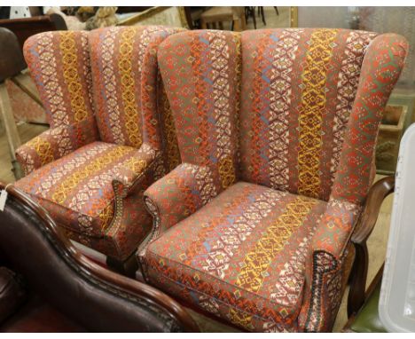 A pair of Kelim print armchairs