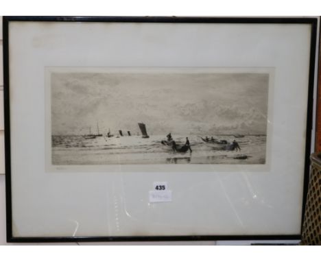 William Lionel Wyllie, etching, 'Yorkshire Cobles', signed in pencil, 21 x 49cm
