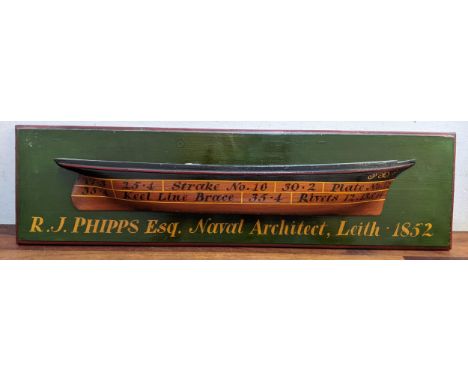 A vintage painted half block model of a hull boat, 17.5cm h x 65.5cm wLocation: 