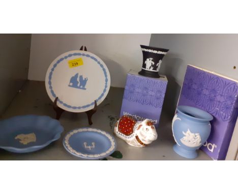 Wedgwood Jasperware to include a black basalt vase together with a Royal Crown Denby model of a guinea pig having a gold colo