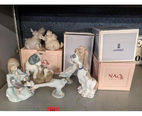 Seven models of Lladro and Nao to include geese and a hound. Location:5:3 