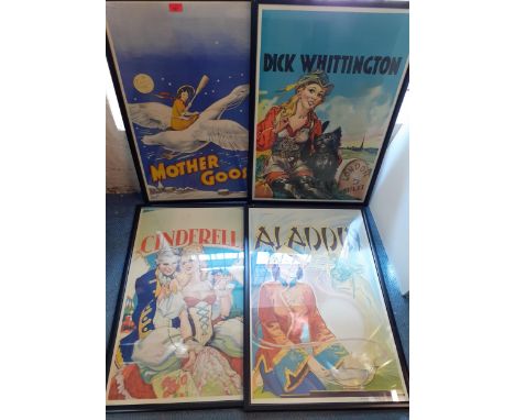 Taylors Printers, Wombwell, Yorkshire, four vintage posters advertising well-known children's pantomimes, Mother Goose, Dick 