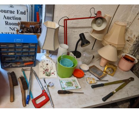 A mixed lot to include an anglepoise lamp, Villeroy & Boch clock, mixed tools and other itemsLocation: 