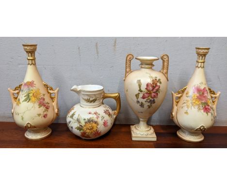 A collection of Royal Worcester blush ivory to include 1376 jug, 2120 vase and a pair of 982 vases Location: 