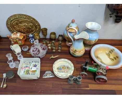 Ceramics, glassware and collectables to include a wash set, a Mammod Steam engine brass plaques, cards and other itemsLocatio