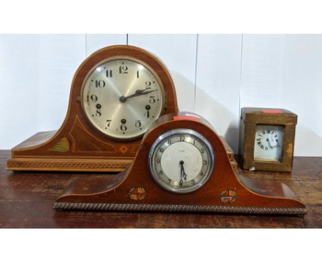 A 20th century 8-day mantel clock striking on five rods, together with a carriage clock and a Smith's mantel clockLocation: 