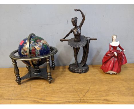 Collectables to include a globe inlaid with stones, a composition ballerina and a Royal Doulton figure Fragrance 3311 signed 