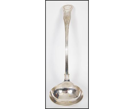 A large A1 silver plate Kings pattern serving ladle, stamped Mappin and Webb, S and L to verso.&nbsp;