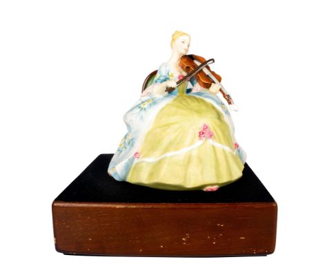 Limited edition in matte finish modeled as woman in yellow and blue floral crinoline dress sitting on a chair playing the vio