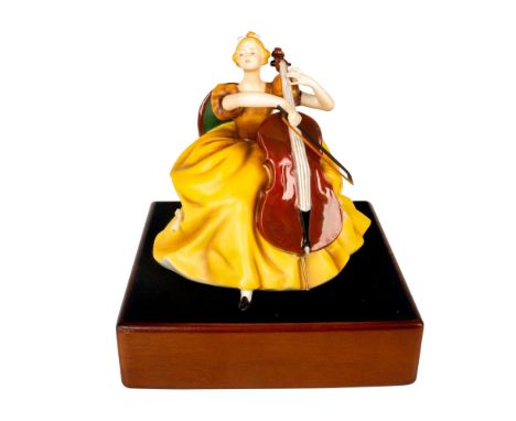 Limited edition in matte finish modeled as woman in yellow and brown 18th-century gown while playing the cello. The Lady Musi