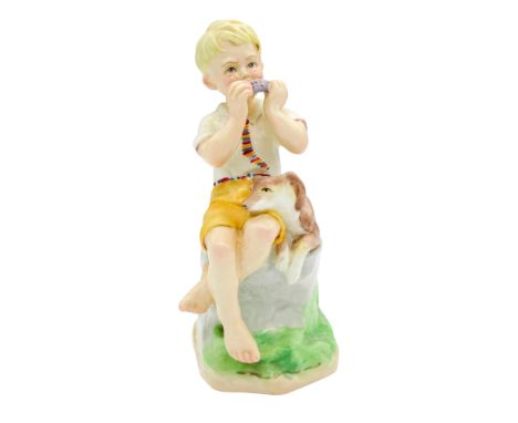 Part of Month of the Year series. Child playing harmonica with his dog. Royal Worcester backstamp. 3456. Artist: F.G. Doughty