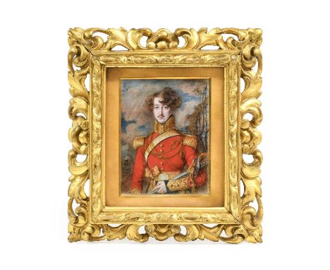 J or T Wheeler: Miniature Portrait of a Cavalry Officer, half length, standing in full uniform and regalia, on ivory 11cm by 