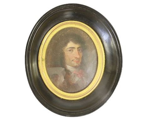 English School (late 17th century): Miniature Portrait of a Gentleman, bust length, with flowing locks, wearing a white stock