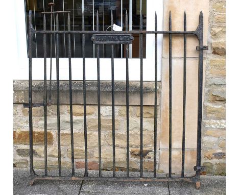 A Wrought Iron Garden Gate, late 19th century, one side with original plaque Shut This Gate, the other with a later plaque, t