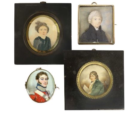English School (early 19th century): Miniature Portrait of an Officer of the 97th Foot Guards, bust length, on ivory, oval 4.