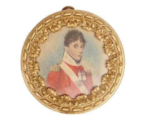 English School (early 19th century): Miniature Portrait of a Guards' Officer, bust length, wearing decorations, on card 6.5cm