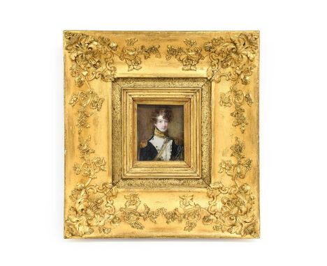 British School (19th century): Miniature Portrait of a Young Gentleman, head and shoulders, wearing military uniform, probabl
